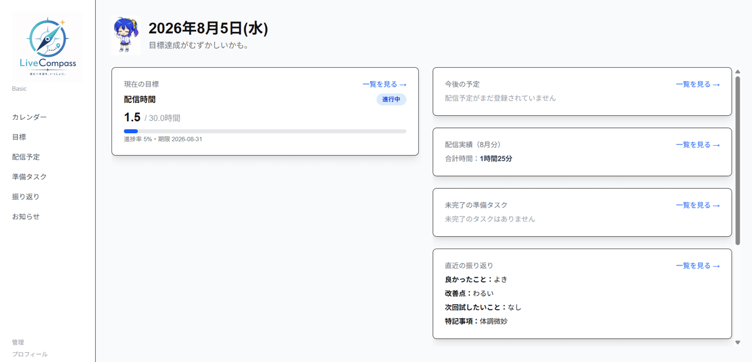 ダッシュボードで、今日やることが一目でわかる